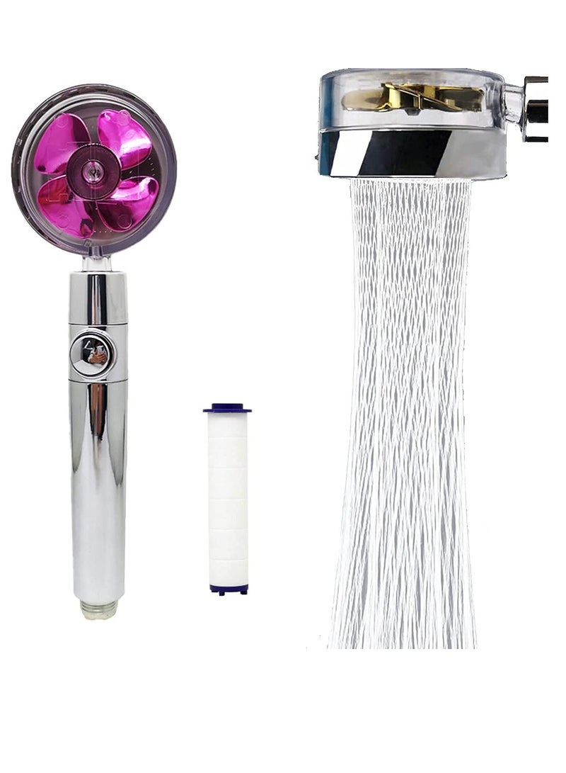High Pressure Water Saving Shower Head with Filter and Pause Switch Easy Install Handheld Turbocharged 360 Degrees Rotating Purple - Image 1
