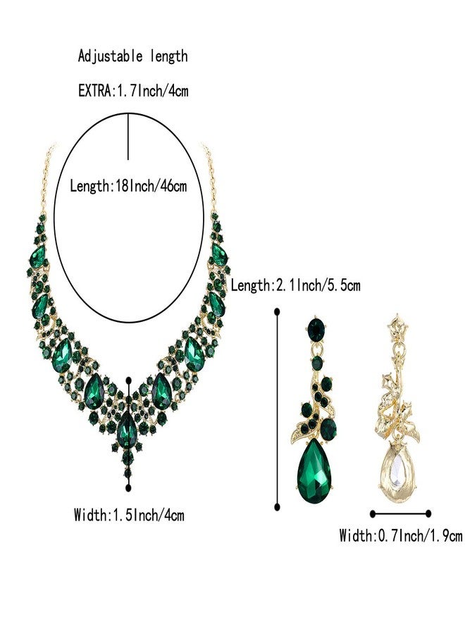 بريلوف طقم مجوهرات نسائي أنيق من بريلوف، يتألف من قلادة وأقراط متدلية مرصعة بكريستال على شكل دمعة، بلون الزمرد والذهبي. - Image 4