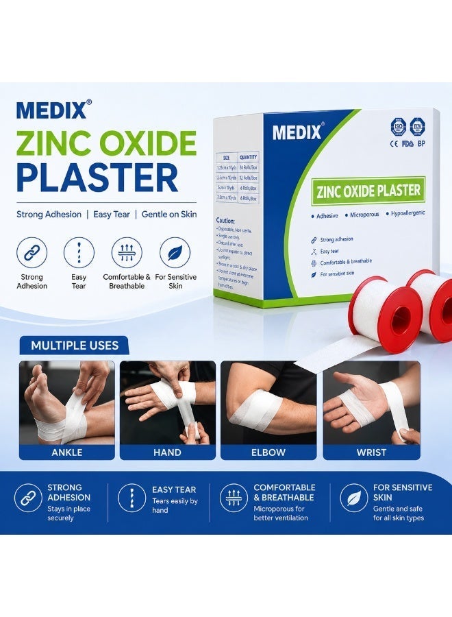 MEDIX Zinc Oxide Plaster Tape 5cm x 5m for Wound Dressing, Secure Fixation & First Aid - Pack of 6 - Image 3