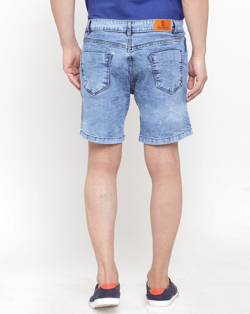 Ben Martin Men's Regular Fit Knee Length Blue Casual Wear Denim Shorts Size 32 - Image 2