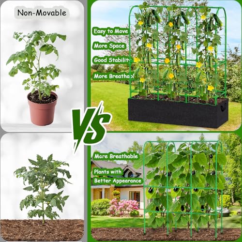 Srapwati 65"H x 50"W Cucumber Trellis with Grow Bag & Netting, U-Frame Metal Plant Support, Heavy-Duty Steel & Plastic, Green & Black, Rectangular, Climbing Plant Support Structure - Image 3