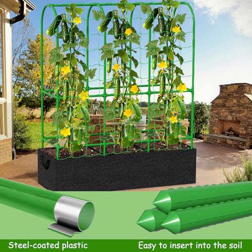 Srapwati 65"H x 50"W Cucumber Trellis with Grow Bag & Netting, U-Frame Metal Plant Support, Heavy-Duty Steel & Plastic, Green & Black, Rectangular, Climbing Plant Support Structure - Image 2