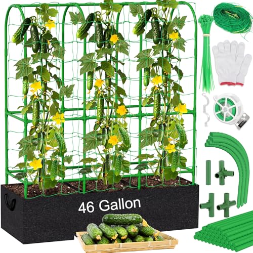 Srapwati 65"H x 50"W Cucumber Trellis with Grow Bag & Netting, U-Frame Metal Plant Support, Heavy-Duty Steel & Plastic, Green & Black, Rectangular, Climbing Plant Support Structure - Image 1