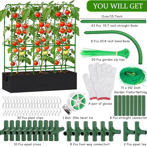 Srapwati 65"H x 50"W Cucumber Trellis with Grow Bag & Netting, U-Frame Metal Plant Support, Heavy-Duty Steel & Plastic, Green & Black, Rectangular, Climbing Plant Support Structure - Image 5