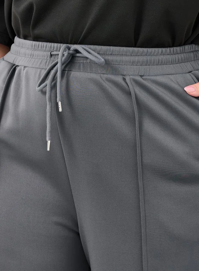 Styli Plus Wide Leg Joggers with Pintuck Detail