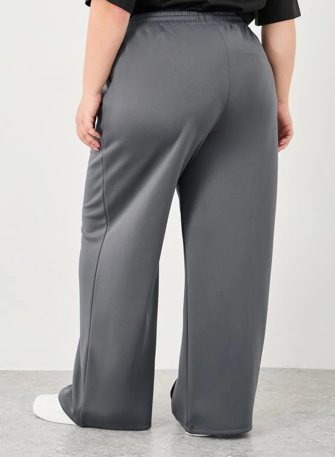 Styli Plus Wide Leg Joggers with Pintuck Detail