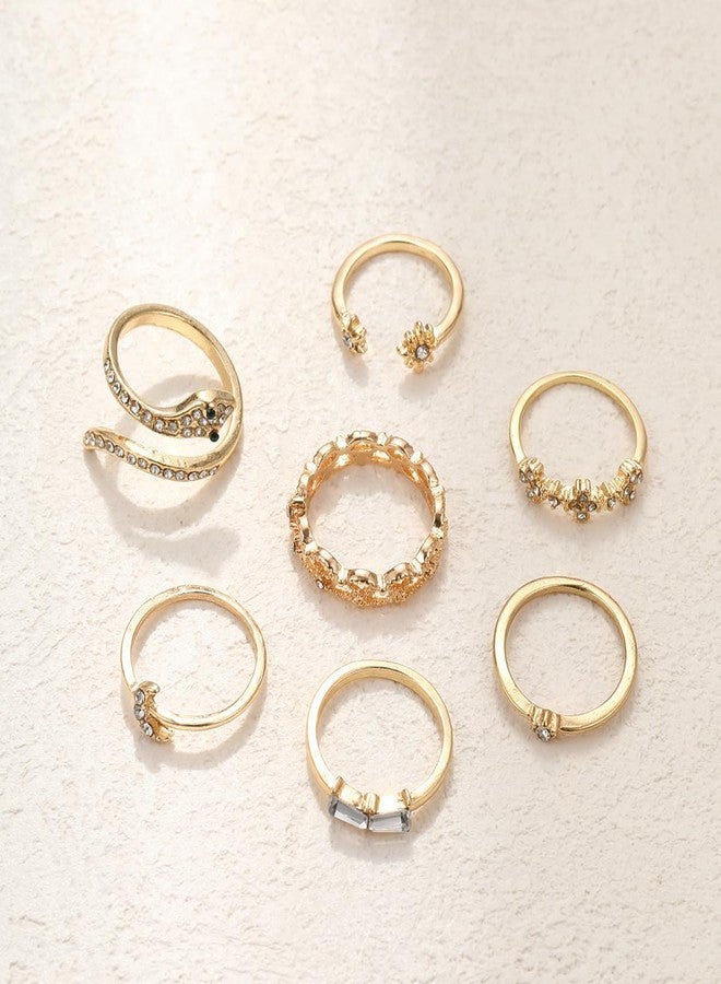 FUTIMELY 6-9Pcs Snake Rings Set for Women,Boho Snake Moon Flower Multicolor Knuckle Vintage Rings Crystal Stacking Finger Rings for Jewelry (Snake Rings-1) - Image 4