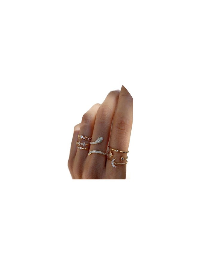 FUTIMELY 6-9Pcs Snake Rings Set for Women,Boho Snake Moon Flower Multicolor Knuckle Vintage Rings Crystal Stacking Finger Rings for Jewelry (Snake Rings-1) - Image 1