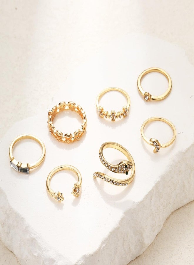 FUTIMELY 6-9Pcs Snake Rings Set for Women,Boho Snake Moon Flower Multicolor Knuckle Vintage Rings Crystal Stacking Finger Rings for Jewelry (Snake Rings-1) - Image 5