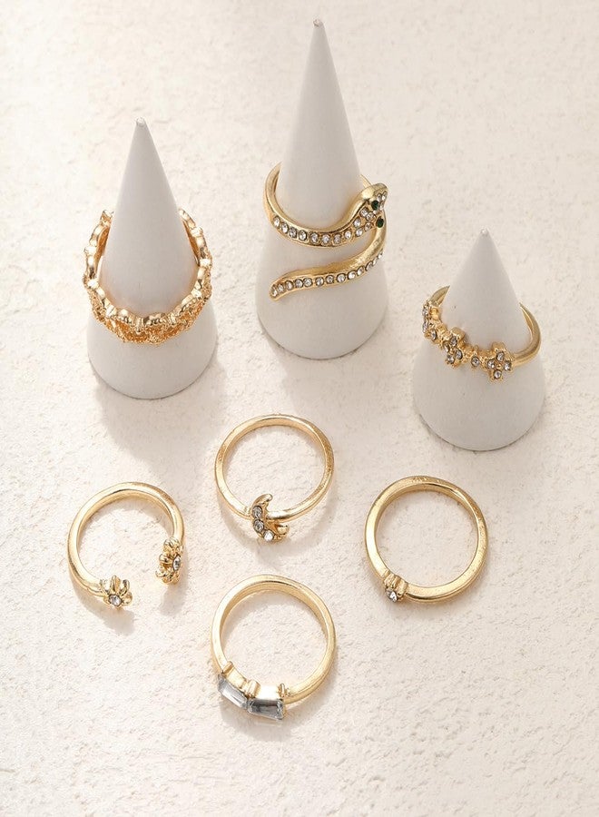 FUTIMELY 6-9Pcs Snake Rings Set for Women,Boho Snake Moon Flower Multicolor Knuckle Vintage Rings Crystal Stacking Finger Rings for Jewelry (Snake Rings-1) - Image 3
