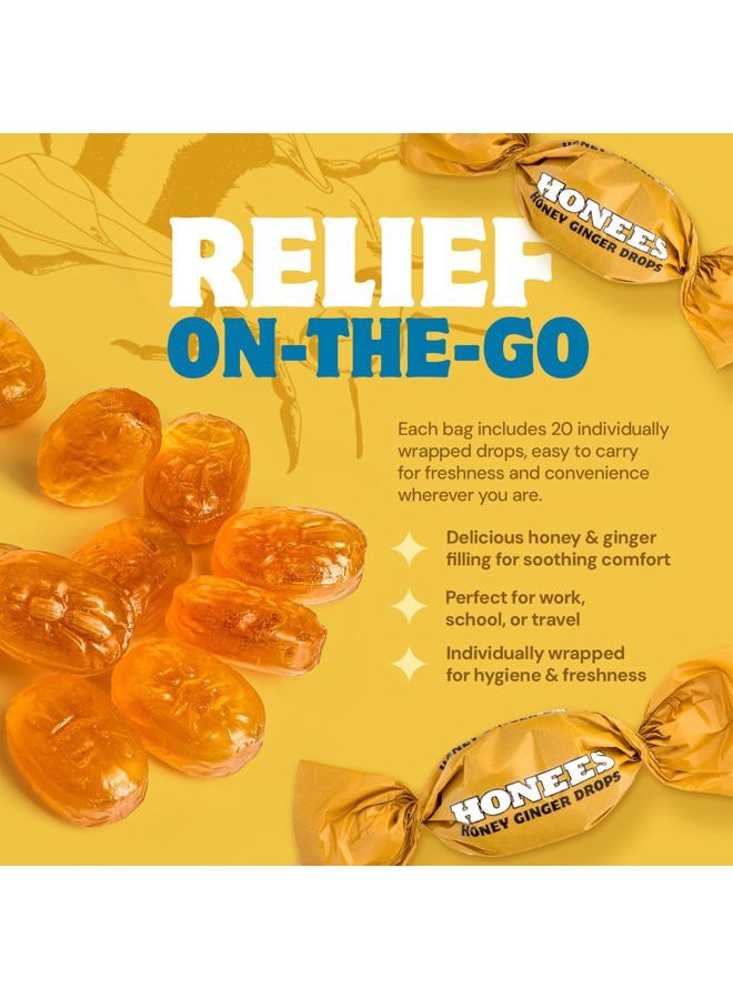 Honees Filled Honey Ginger Drops, Natural Cough Drops- Pure Ginger Sore Throat Relief - Nothing Artificial -Throat Coat Lozenges, Natural Cough Suppressant, Non-GMO (1 Pack – 20 Drops) - Image 3