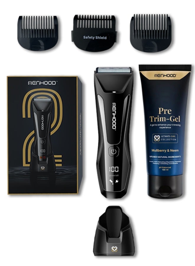 MENHOOD Grooming Trimmer 2.0 & Pre-Trim Shaving Gel Bundle | Waterproof Body Hair Trimmer for Men with Ceramic Blades, LED Light & Skin Prep Gel for Smooth Grooming - Image 1