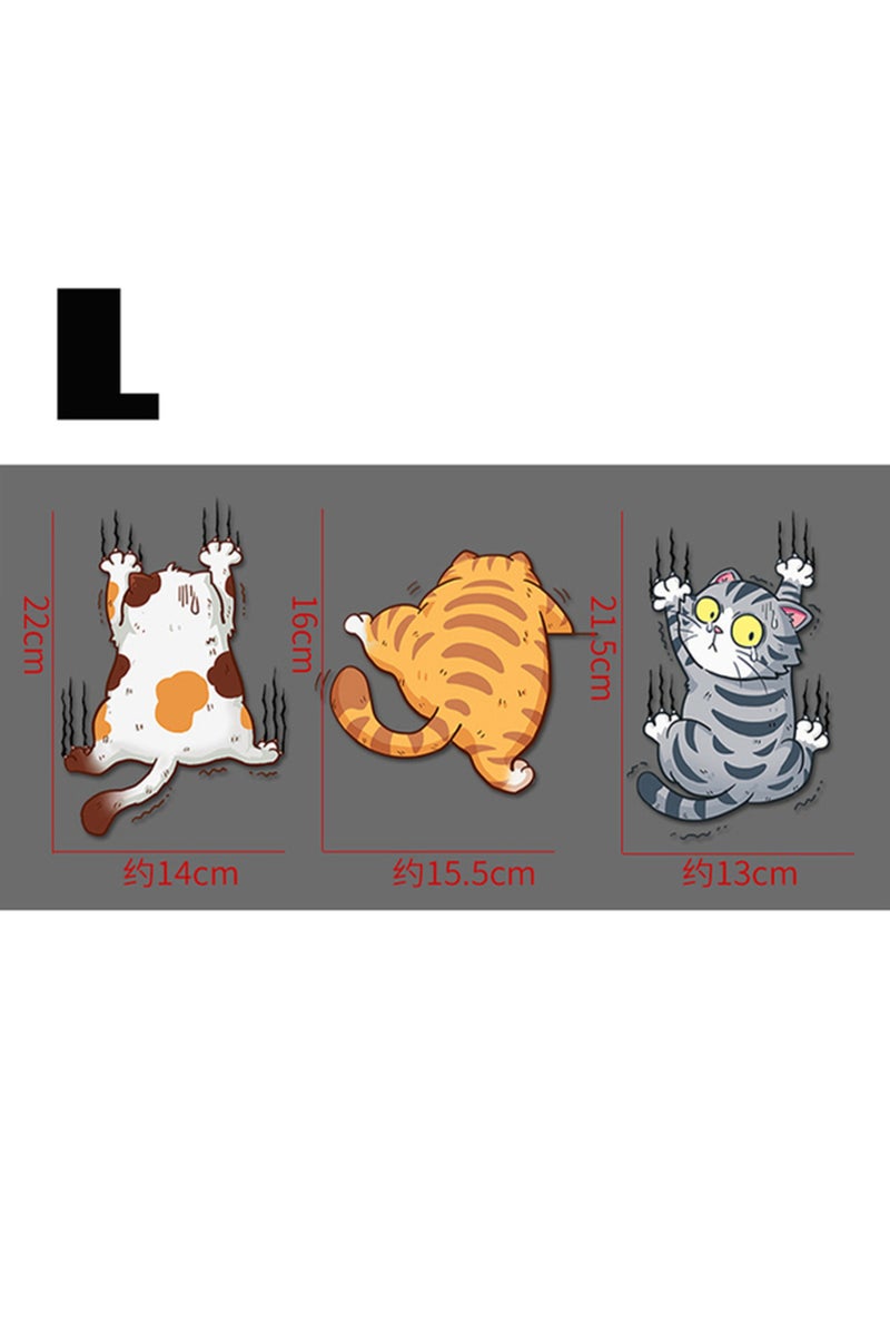 مجموعة واحدة كبيرة من 3 ملصقات سيارات مضحكة على شكل قطط تتسلق، ملصقات لتزيين هيكل السيارة