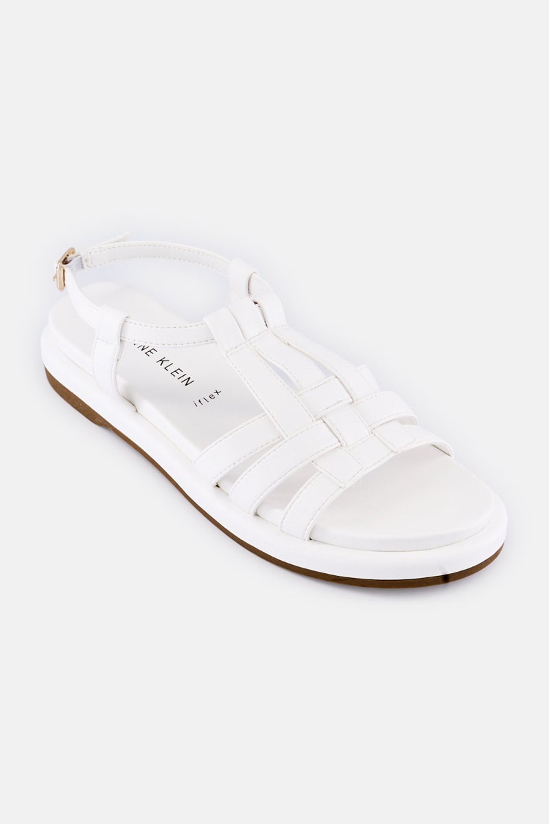 ANNE KLEIN صنادل نسائية متوسطة من أكيوود مع حزام قابل للتعديل، أبيض - Image 1