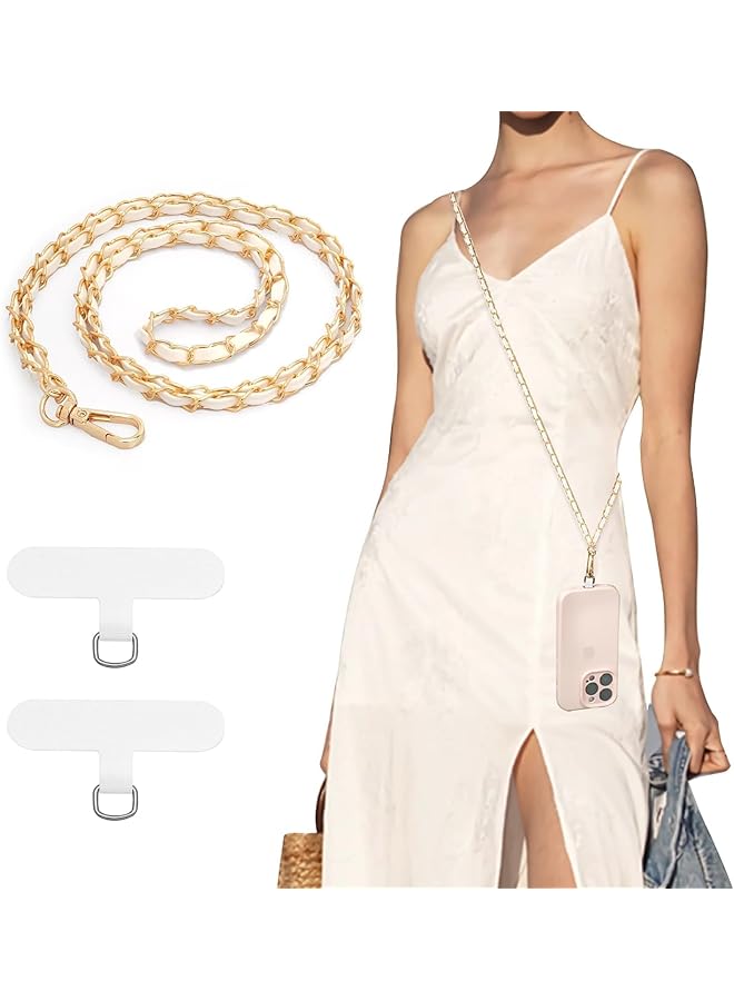 Green Tiger Universal Phone Lanyard, Metal Cell Phone Chain Anti-Theft Crossbody Strap for iPhone 15 Pro Max and Most Smartphones, Adjustable Cell Phone Neck Holder for Women, Gold & White - Image 1