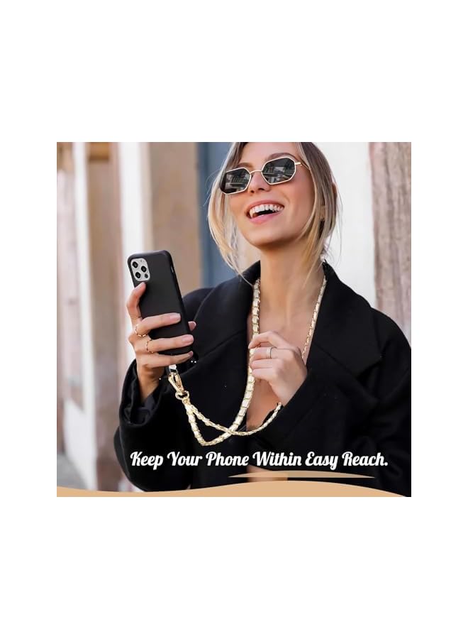 Green Tiger Universal Phone Lanyard, Metal Cell Phone Chain Anti-Theft Crossbody Strap for iPhone 15 Pro Max and Most Smartphones, Adjustable Cell Phone Neck Holder for Women, Gold & White - Image 3