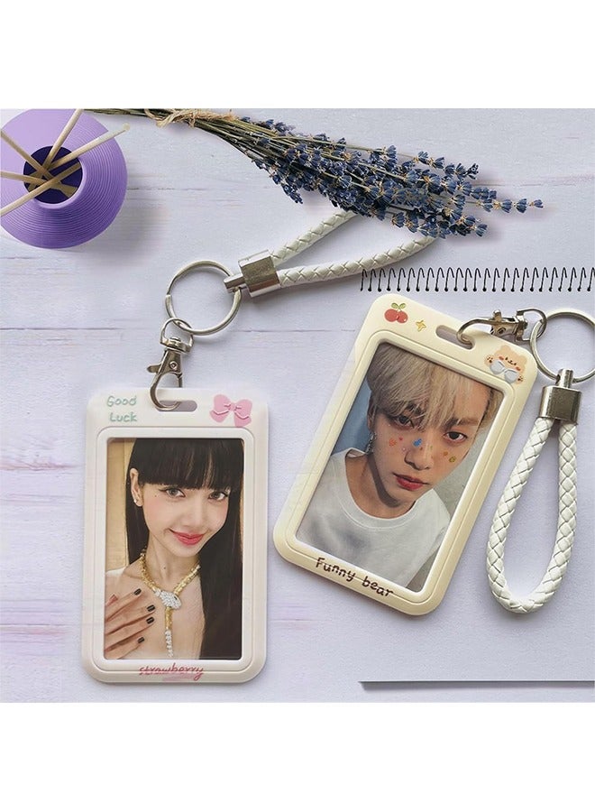 2 قطع Kpop فوتوكارد حامل سلسلة المفاتيح الكرتون PC حامل Kpop ID شارة حامل مع سلسلة المفاتيح طالب حافلة بطاقة قلادة سلسلة المفاتيح الصلبة شل واقية صورة الأكمام (أبيض وأصفر) - Image 5