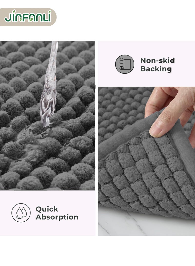 JINFANLI Dark Grey Chenille Bathroom Rugs 40x60 cm- Non Slip, Absorbent, Quick Dry, Washable Shower Mat Outside Shower, Thin Bath Mats for Washroom Floor, Woven Bathmat Fit Under Door - Image 4