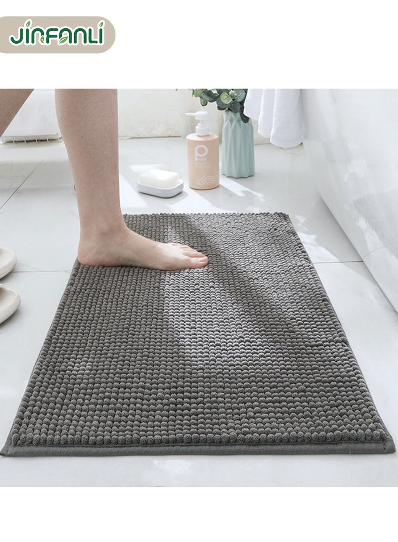 JINFANLI Dark Grey Chenille Bathroom Rugs 40x60 cm- Non Slip, Absorbent, Quick Dry, Washable Shower Mat Outside Shower, Thin Bath Mats for Washroom Floor, Woven Bathmat Fit Under Door - Image 2