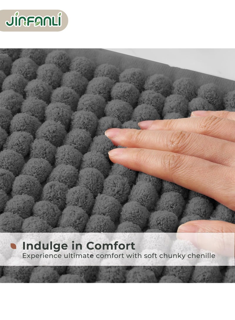 JINFANLI Dark Grey Chenille Bathroom Rugs 40x60 cm- Non Slip, Absorbent, Quick Dry, Washable Shower Mat Outside Shower, Thin Bath Mats for Washroom Floor, Woven Bathmat Fit Under Door - Image 3