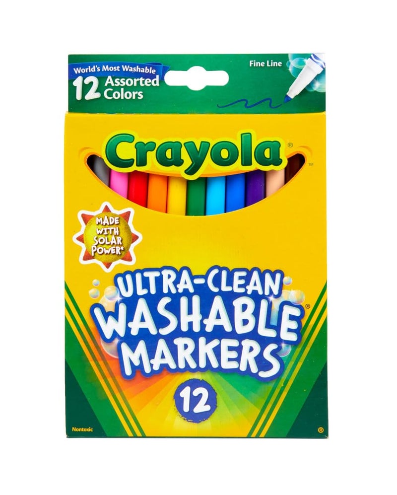 Crayola Ultra Clean Fine Line Markers (12ct), Washable Markers for Kids, Arts & Crafts, Coloring Book Markers, Toddler Gifts - Image 1