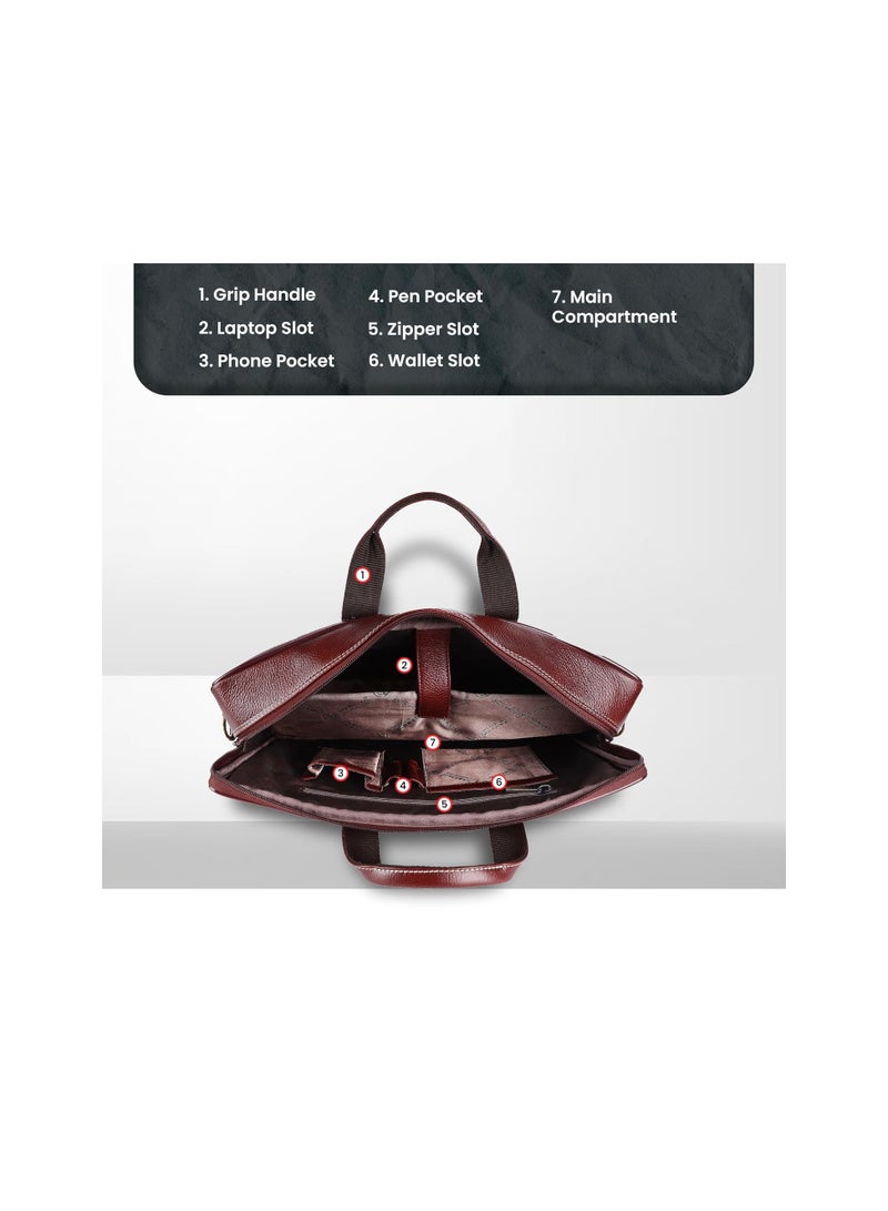 HAMMONDS FLYCATCHER HAMMONDS FLYCATCHER Genuine Leather Office Bag for Men - 15.6 Inch Laptop Bag for Men, Professional Leather Bag for Men - Adjustable Straps and Multiple Compartments - 1 Year Warranty - Brown - Image 3