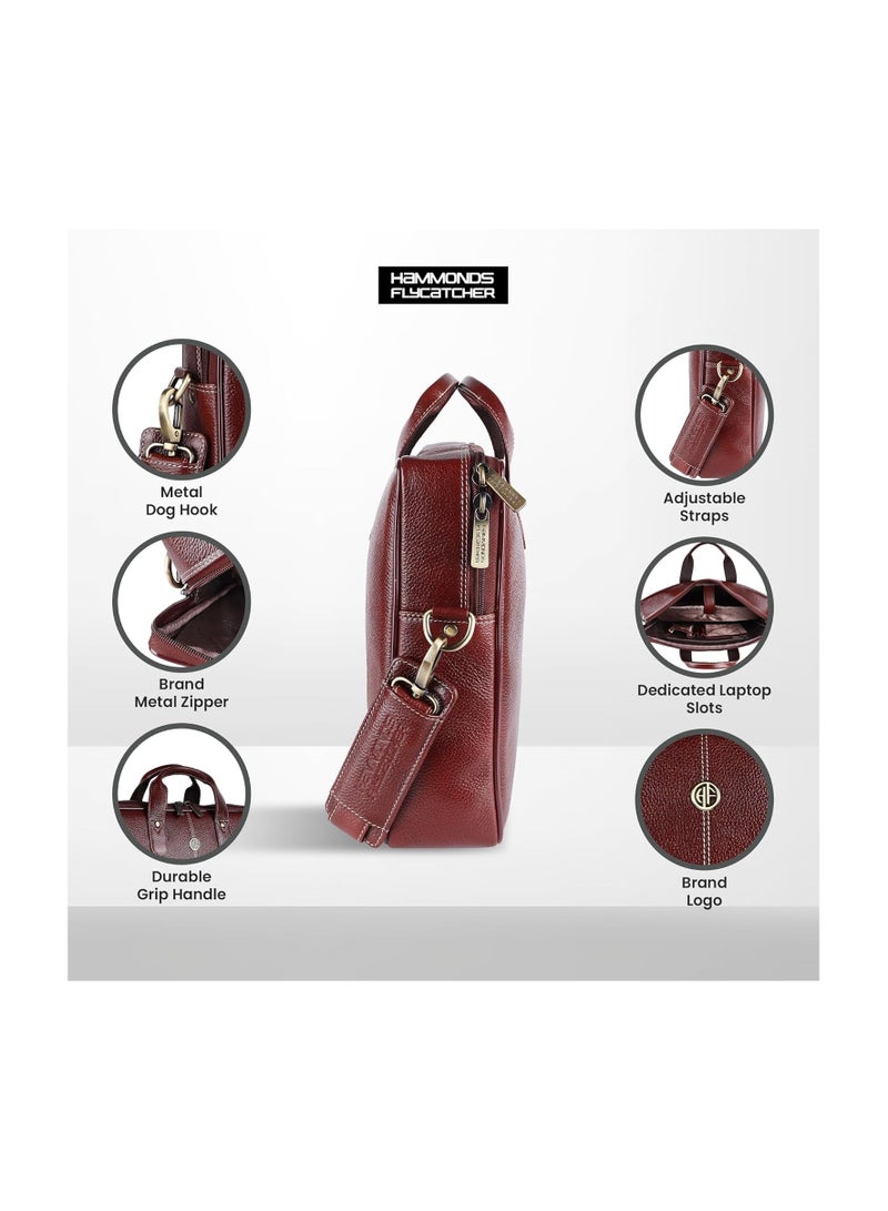 HAMMONDS FLYCATCHER HAMMONDS FLYCATCHER Genuine Leather Office Bag for Men - 15.6 Inch Laptop Bag for Men, Professional Leather Bag for Men - Adjustable Straps and Multiple Compartments - 1 Year Warranty - Brown - Image 5