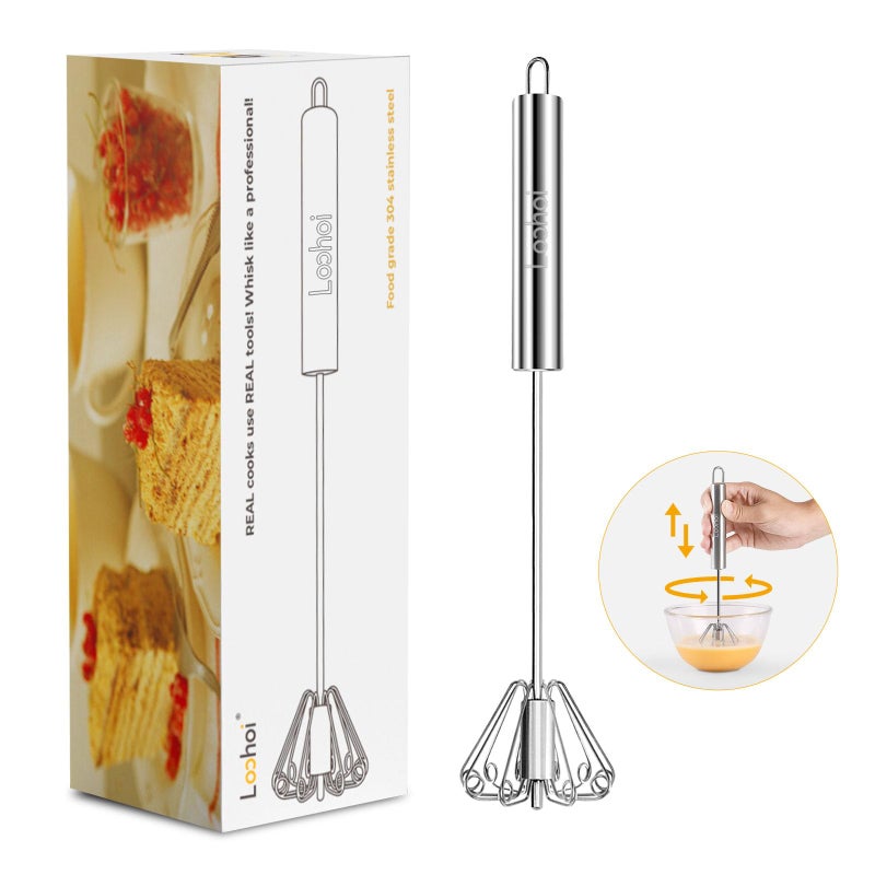 LOOHOI 2025 New Upgraded Stainless Steel Semi-Automatic Whisk - Easy to Use Whizzy Whisk,Versatile Whisk Tool for Cooking,Kitchen Essential Egg Beater for Baking,Whisking,Beating & Stirring (10in） - Image 1