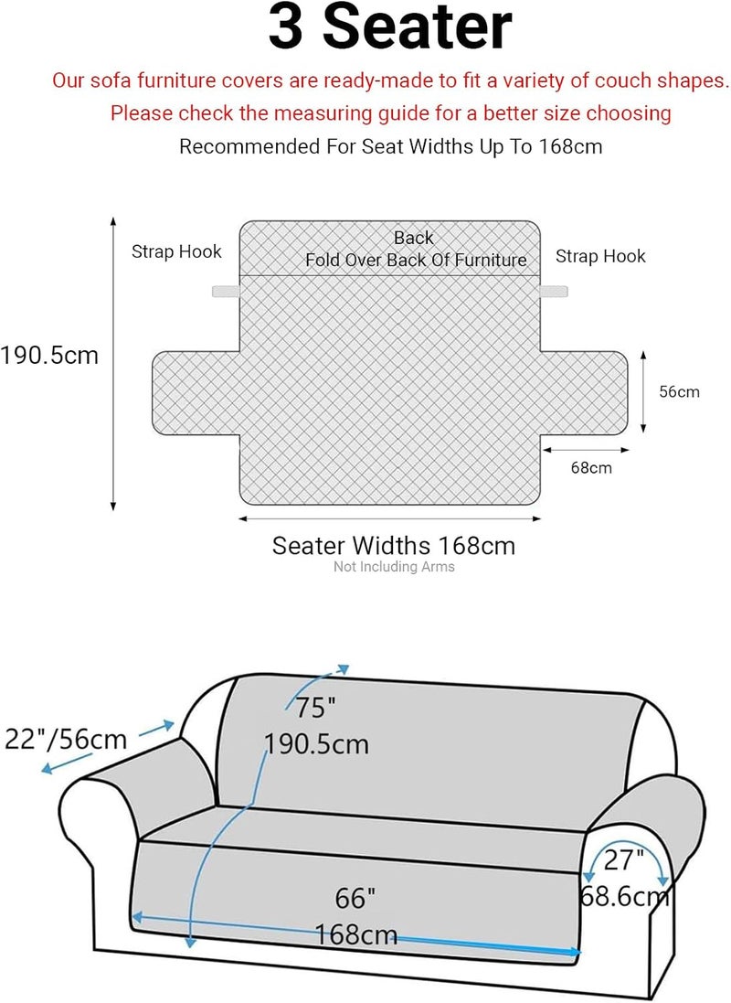 Sofa Covers Waterproof Couch Cover Non-Slip Quilted Sofa Slipcover for Dogs Furniture Protector Cover for Pets with Adjustable Strap Washable (Brown, 168 × 56cm) - Image 3