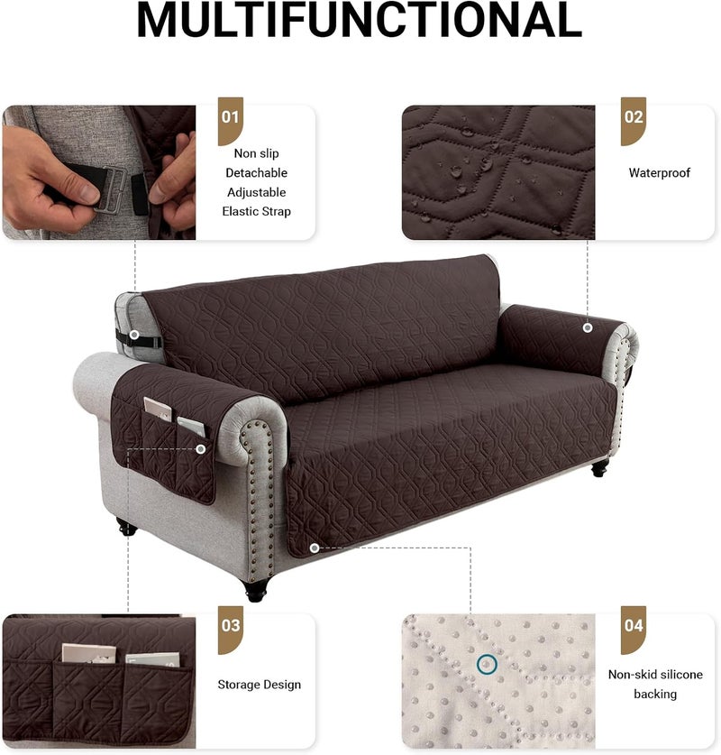 Sofa Covers Waterproof Couch Cover Non-Slip Quilted Sofa Slipcover for Dogs Furniture Protector Cover for Pets with Adjustable Strap Washable (Brown, 168 × 56cm) - Image 5