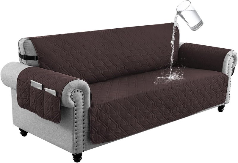 Sofa Covers Waterproof Couch Cover Non-Slip Quilted Sofa Slipcover for Dogs Furniture Protector Cover for Pets with Adjustable Strap Washable (Brown, 168 × 56cm) - Image 1