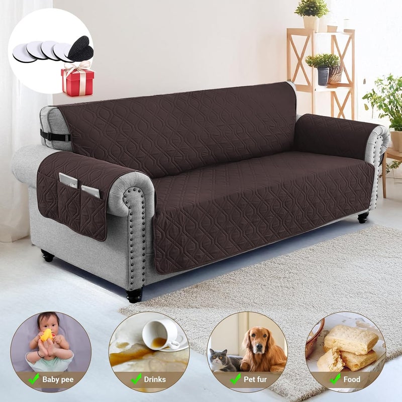Sofa Covers Waterproof Couch Cover Non-Slip Quilted Sofa Slipcover for Dogs Furniture Protector Cover for Pets with Adjustable Strap Washable (Brown, 168 × 56cm) - Image 2