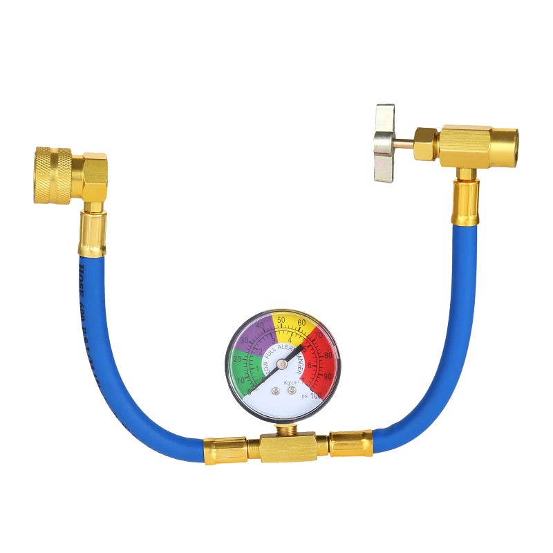 Aupoko خرطوم شحن مبرد الهواء Aupoko R134A، صمام ثقب فتاحة علبة Acme RH 1/2” مع خرطوم إعادة الشحن ومقياس ضغط 100psi لمبرد تكييف الهواء في السيارة - Image 1