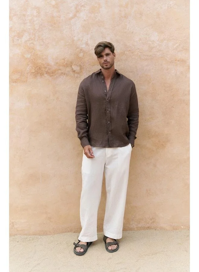 Bohemai Fyfaha Men's Wide-Leg Ecru Linen Pants.