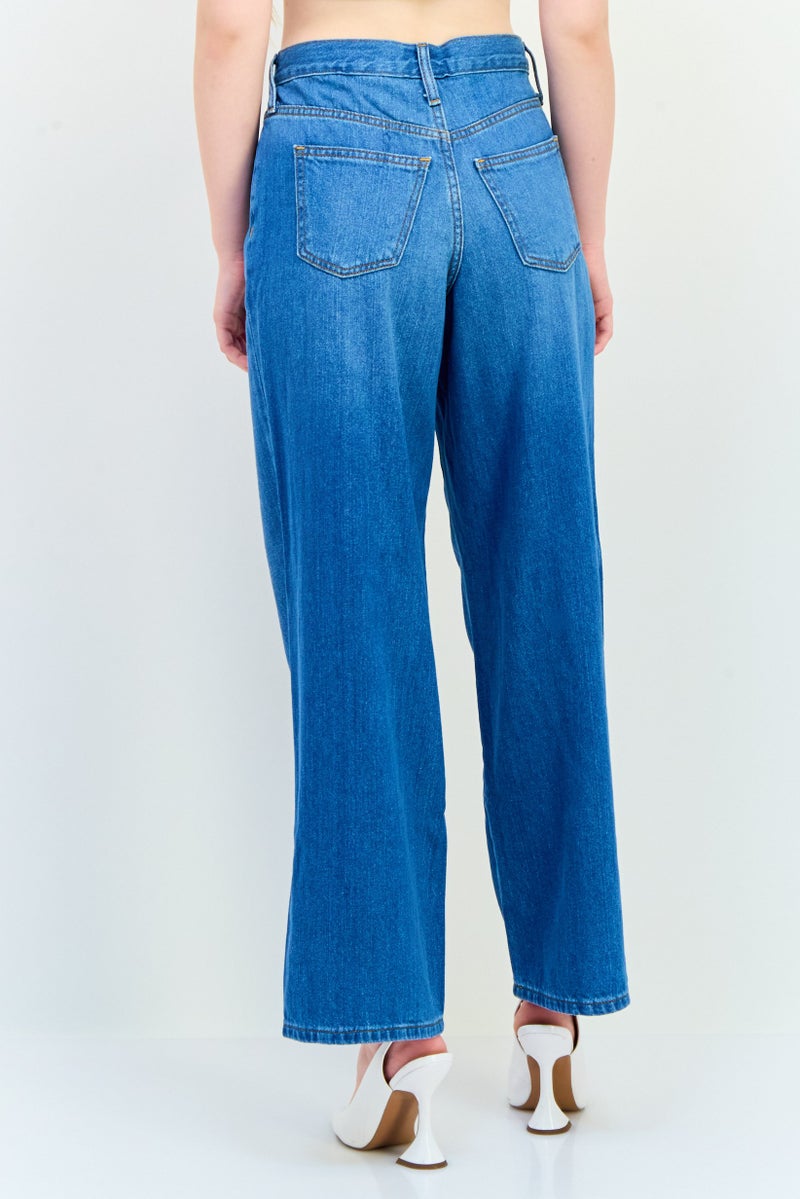 Universal Thread جينز نسائي واسع الساق بتصميم مريح، غسول متوسط، بدون تمدد، أزرق - Image 3