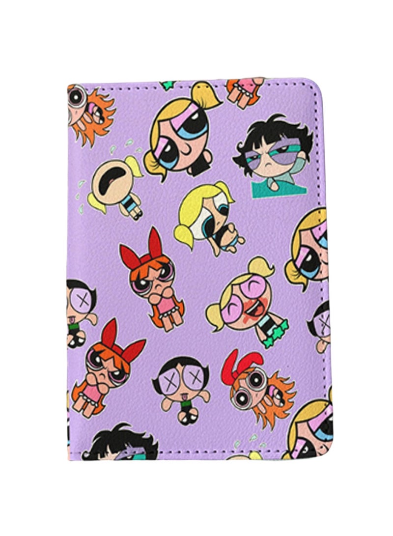 Purple Cartoon Passport Holder Multi-Function Card Holder Passport Protection Cover, Id Card Holder Boys And Girls Pu Leather Travel Id Card Holder, Travel Accessories - Image 1