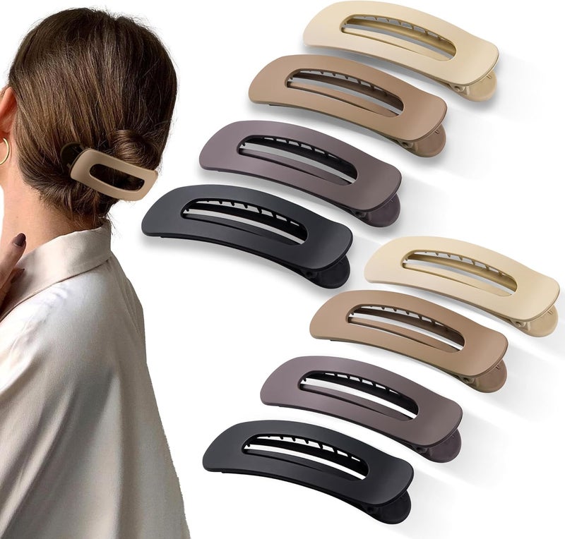 Cptots Detachable clean 8 Pcs Large Lay Flat Claw Clips for Women French Side Slide Barrettes for Thick Thin Hair Rectangle Alligator Hair Accessories,Coffee Khaki Brown Black Multi-category warehouse equip - Image 1