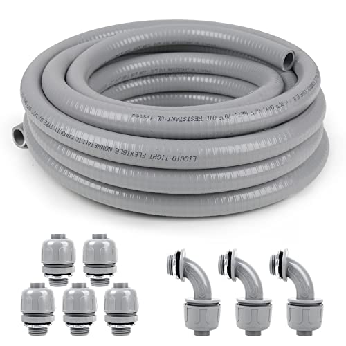 Elecoman 1/2inch 100ft Liquid-Tight Conduit and Connector Kit,Flexible Non-Metallic Liquid Tight Electrical Conduit Kit with 5 Straight and 3 90-Degree Connector Fittings,1/2 in. Dia - Image 1