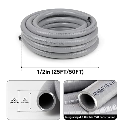 Elecoman 1/2inch 100ft Liquid-Tight Conduit and Connector Kit,Flexible Non-Metallic Liquid Tight Electrical Conduit Kit with 5 Straight and 3 90-Degree Connector Fittings,1/2 in. Dia - Image 2