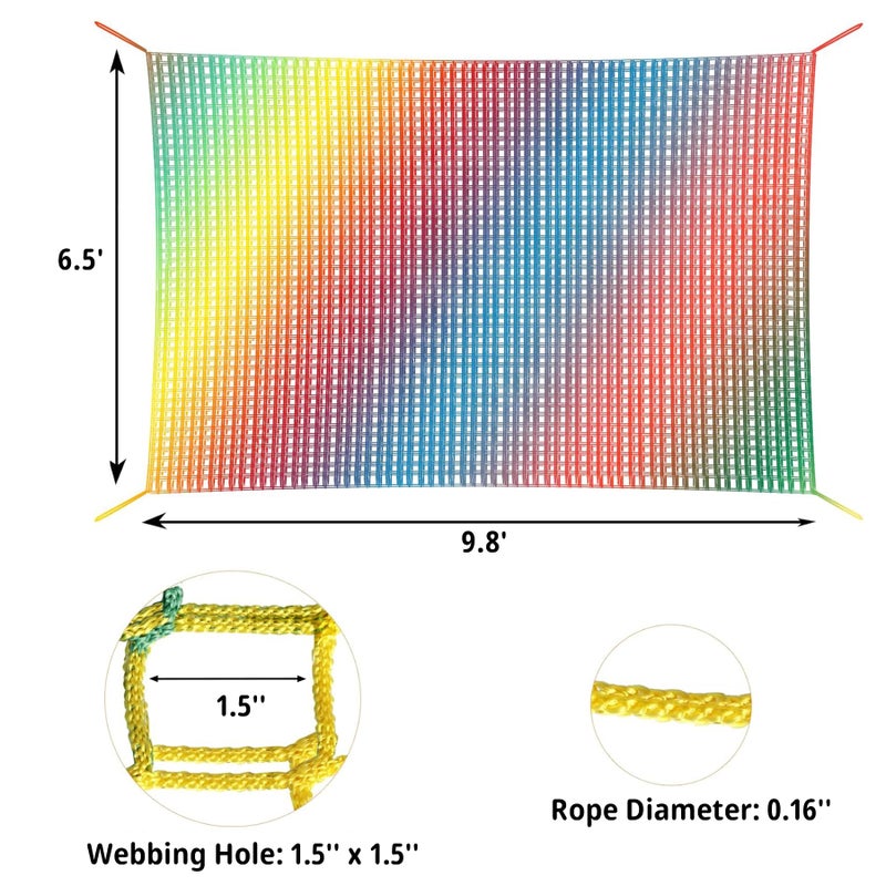Toriexon Climbing Net 65 x 98 Double Layers Playground Safety Net for Kids Multicolored Climbing Cargo Net for Tree House Obstacle Training Back Yard - Image 3