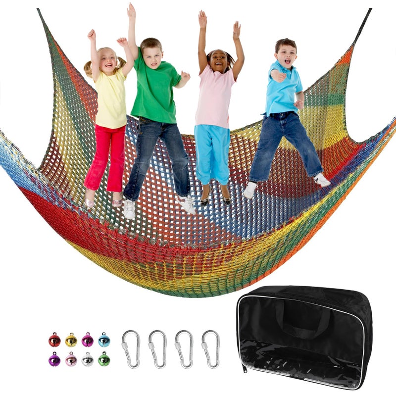 Toriexon Climbing Net 65 x 98 Double Layers Playground Safety Net for Kids Multicolored Climbing Cargo Net for Tree House Obstacle Training Back Yard - Image 2