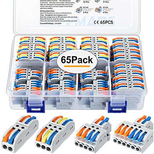 GKEEMARS 65 Pcs Compact Splicing Wire Connectors Assortment Pack, Quick Wiring Connector for AWG 28-12 - Image 1