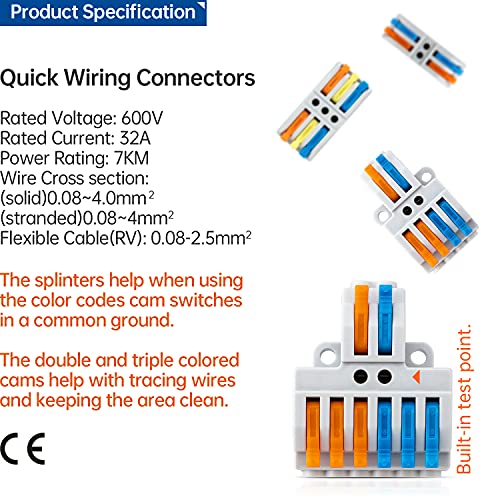 GKEEMARS 65 Pcs Compact Splicing Wire Connectors Assortment Pack, Quick Wiring Connector for AWG 28-12 - Image 3