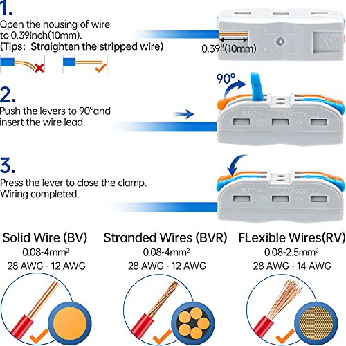 GKEEMARS 65 Pcs Compact Splicing Wire Connectors Assortment Pack, Quick Wiring Connector for AWG 28-12 - Image 5