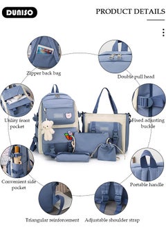 DUNISO 5pcs School Backpack Set for Teenager Student,Large Capacity Lightweight Cute Simple Casual Fashion High Stretch Canvas Kids Backpack,School Bag Set with Cute Pendant Handbag,Crossbody Bag Lunch Bag Coin Purse,Suitable for Office College School Gift  - Image 2