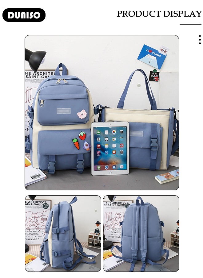 DUNISO - 5pcs School Backpack Set for Teenager Student,Large Capacity Lightweight Cute Simple Casual Fashion High Stretch Canvas Kids Backpack,School Bag Set with Cute Pendant Handbag,Crossbody Bag Lunch Bag Coin Purse,Suitable for Office College School Gift - Image 1