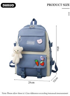 DUNISO 5pcs School Backpack Set for Teenager Student,Large Capacity Lightweight Cute Simple Casual Fashion High Stretch Canvas Kids Backpack,School Bag Set with Cute Pendant Handbag,Crossbody Bag Lunch Bag Coin Purse,Suitable for Office College School Gift  - Image 4