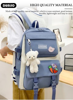 DUNISO 5pcs School Backpack Set for Teenager Student,Large Capacity Lightweight Cute Simple Casual Fashion High Stretch Canvas Kids Backpack,School Bag Set with Cute Pendant Handbag,Crossbody Bag Lunch Bag Coin Purse,Suitable for Office College School Gift  - Image 5