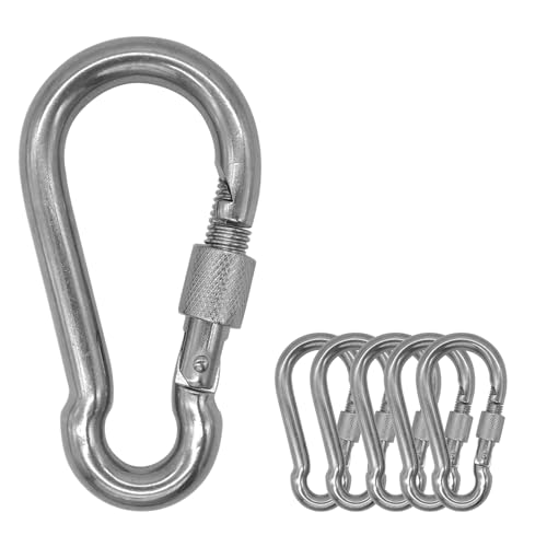Outmate 304 Stainless Steel Carabiners -3.15 inch Heavy Duty, Durable & Rust-Free Clips for Gym, Swing, Dog Leashes, Hammocks, Keychains, and More(304,M8 with Screw,Pack of 6) - Image 1