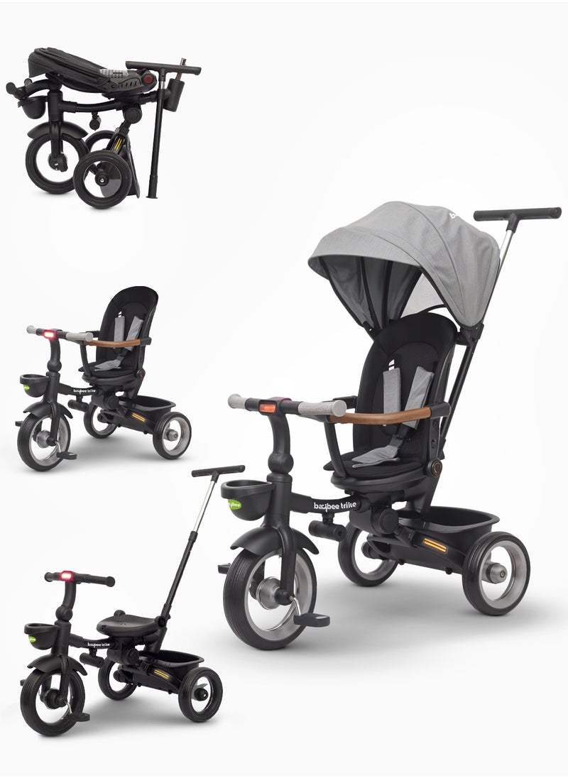 BAYBEE - Cozy 7 in 1 Convertible Baby Tricycle for Kids, Foldable Baby Kids Cycle with Parental Push Handle, Canopy, Rotatable Seat, Light, Safety Bar & Belt | Kids Tricycle Cycle for Kids 1.5 to 5 Years Grey - Image 1